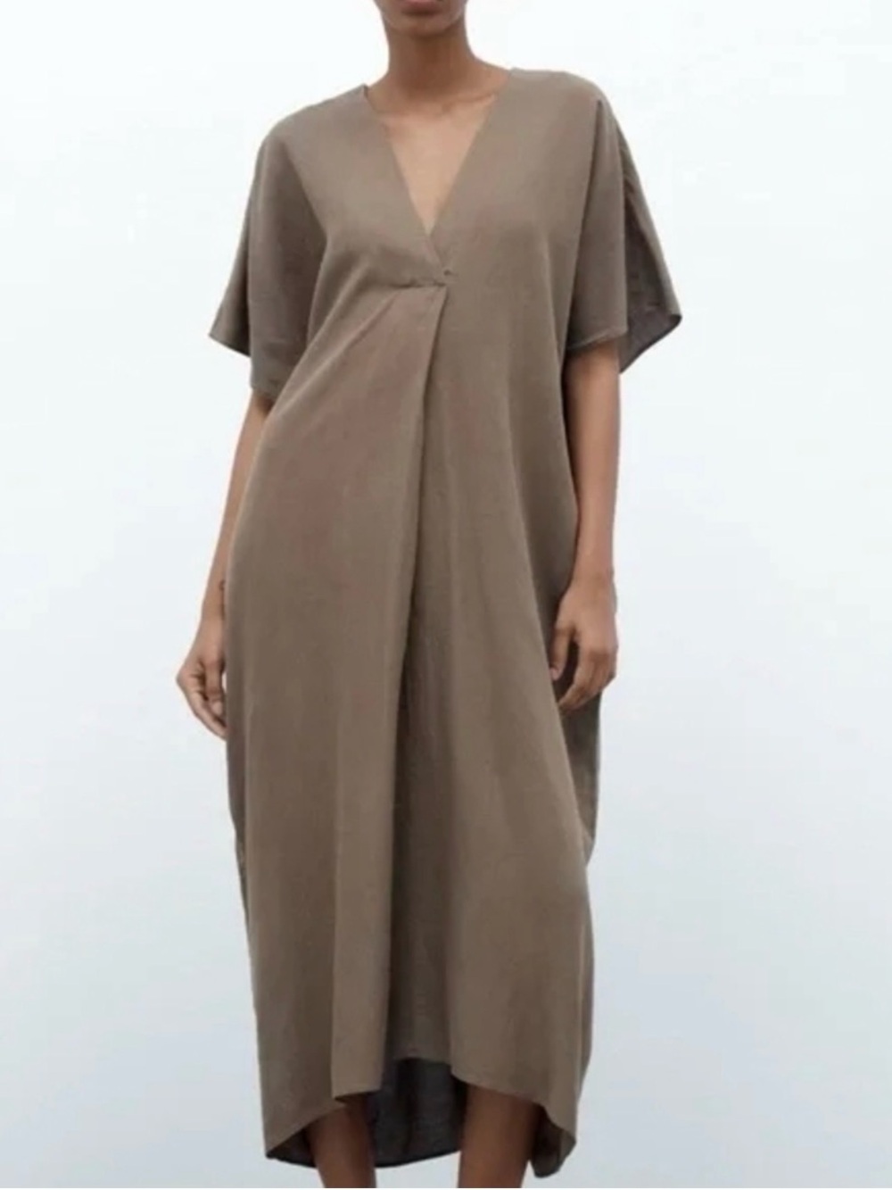 Zara Taupe V-Neck Midi Dress